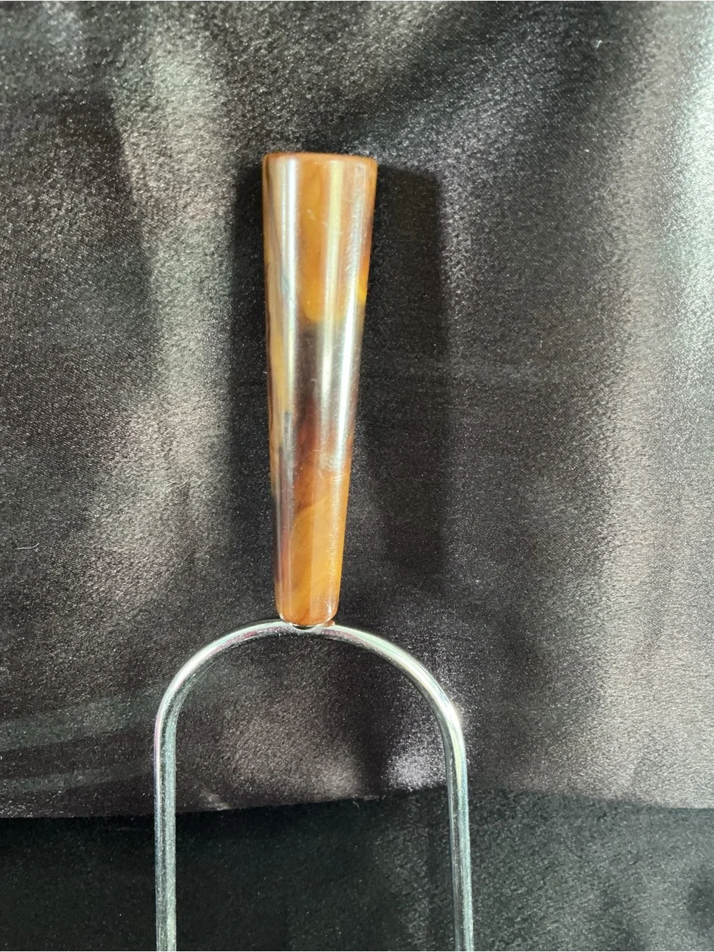 Mid Century Stainless Steel Carving Fork with Marbled Bakelite Handle